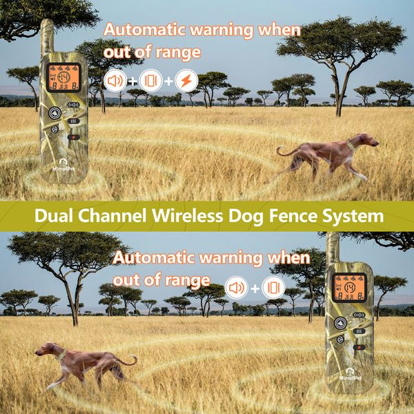 2IN1 Ultrasonic Dog Training Non Electric Wireless Fence Safe Collar 1800M Range Pet Friendly Long Working Time 185 Days -2 Recievers