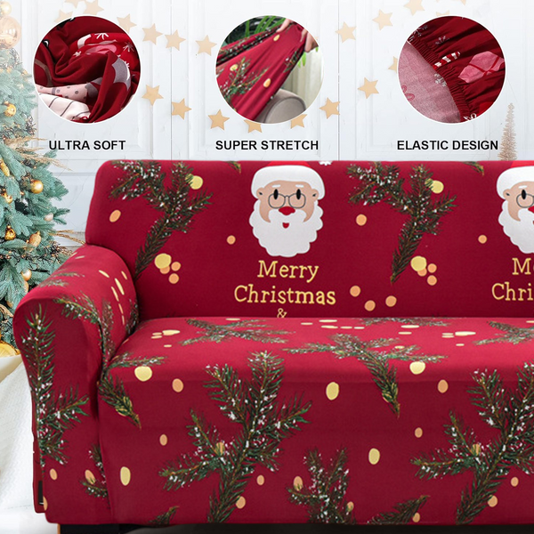 Christmas Sofa Cover Santa Claus Printed Sofa Couch Cover Washable Furniture Protector Christmas Home Room Festival Decoration Size 235-300cm