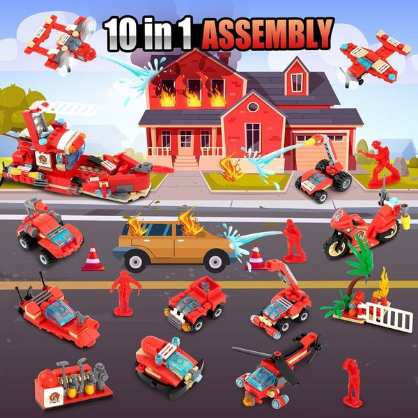 Christmas Advent Calendar, Kids 24 Days Countdown Different Construction Vehicles Fire Truck Building Blocks for Boys Girls Toddlers Teen Age 3 Up