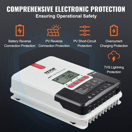 20A MPPT Solar Charge Controller Auto DC Input Solar Panel Regulator Charger w/ LCD Display Temperature Sensor Cable for Sealed(AGM) Gel Flooded & Lithium