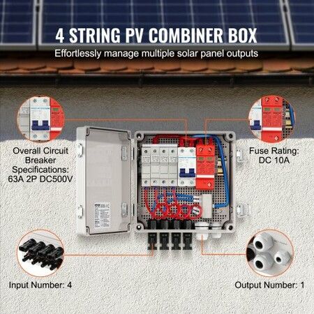 Solar PV Combiner Box 4 String 10A for Solar Panel System ABS Case IP65