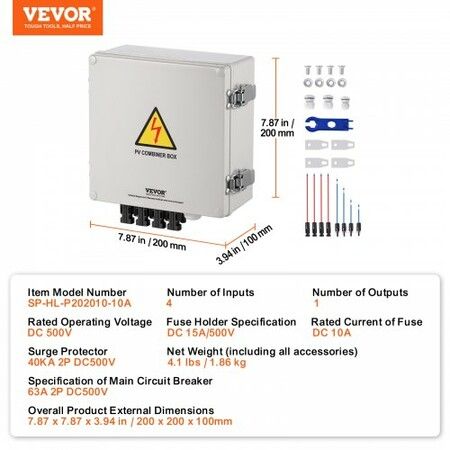 Solar PV Combiner Box 4 String 10A for Solar Panel System ABS Case IP65