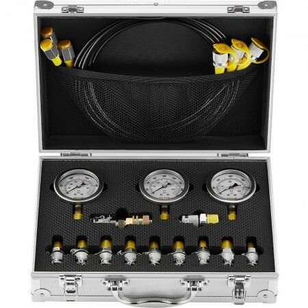 Hydraulic Pressure Test Kit 250/400/600bar 3 Gauges 11 Test Couplings 3 Test Hoses Excavator Hydraulic Test Gauge Set with Portable Carrying Case