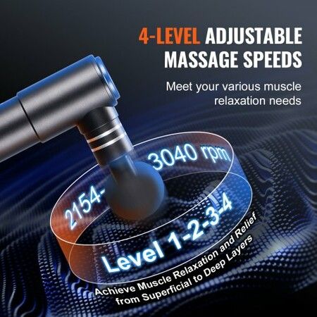 Massage Gun Deep Tissue Percussion Muscle Massager for Athletes - with 4 Speed Levels & 4 Massage Heads 12V 2500mAh Batteries Handheld Electric Massage Gun