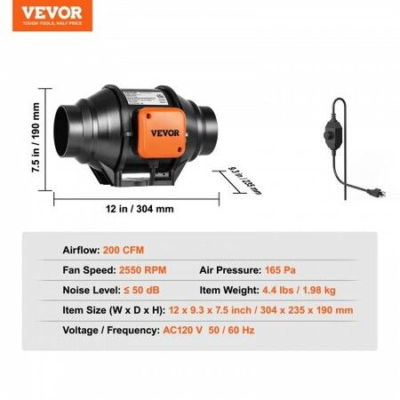 Inline Duct Fan 102mm 129.7 CFM with Variable Speed Controller Quiet AC-motor Ventilation Exhaust Fan for Cooling Booster Grow Tents Hydroponics