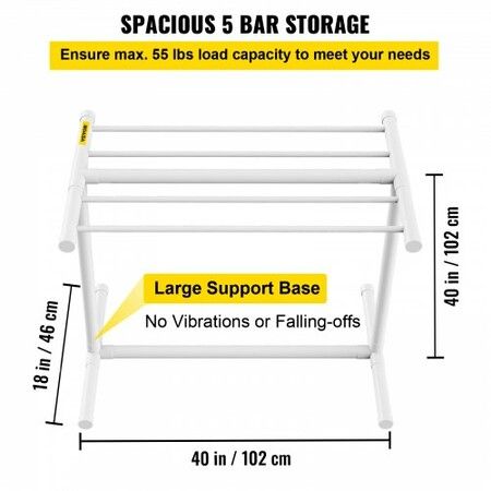 Pool Towel Rack 5 Bar White Freestanding Outdoor PVC T-Shape Poolside Storage Organizer Include 8 Towel Clips Mesh Bag Hook Also Stores Floats and Paddles