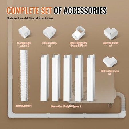 Mini Split Line Set Cover 76.2mm W 3110mm L PVC Decorative Pipe Line Cover For Air Conditioner with 5 Straight Ducts & Full Components Paintable