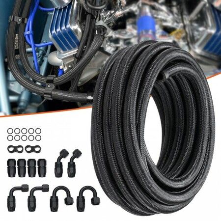 6AN 20 FT Fuel Line Kit Stainless Steel Nylon Braided 12 Hose End Fitting