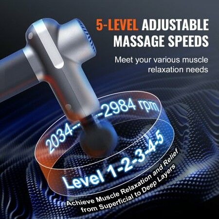 Massage Gun Deep Tissue Percussion Muscle Massager for Athletes with 5 Speed Levels & 6 Massage Heads 7.4V 2500mAh Batteries Handheld Electric Massage Gun