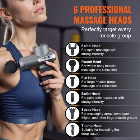 Massage Gun Deep Tissue Percussion Muscle Massager for Athletes with 5 Speed Levels & 6 Massage Heads 7.4V 2500mAh Batteries Handheld Electric Massage Gun