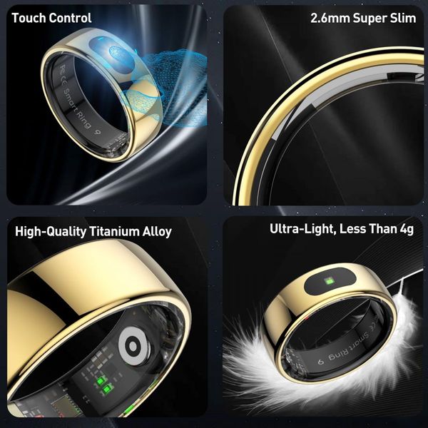 Smart Ring Tracker for Women & Men, Fitness Ring with Sleep & Motion Tracking, Touch Control,Compatible with iOS & Android (Black,10#)