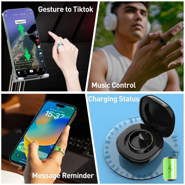 Smart Ring Tracker for Women & Men, Fitness Ring with Sleep & Motion Tracking, Touch Control,Compatible with iOS & Android (Black,10#)