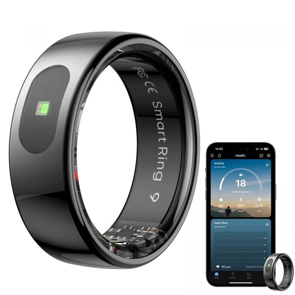 Smart Ring Tracker for Women & Men, Fitness Ring with Sleep & Motion Tracking, Touch Control,Compatible with iOS & Android (Black,10#)