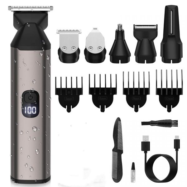 6 in 1 Cordless Grooming Kit Beard Trimmer for Men,Electric Hair Clipper Razor,Shaving for Mustache Body Nose Ear Hair Trimmer Waterproof