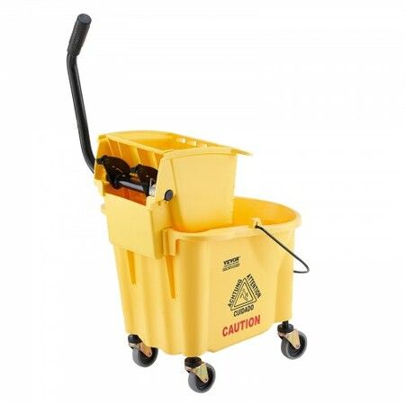 Mop Bucket with Wringer 26 Qt. Commercial Mop Bucket with Side Press Wringer Side-Press Mop Bucket and Wringer Combo on Wheels for Floor Cleaning Yellow