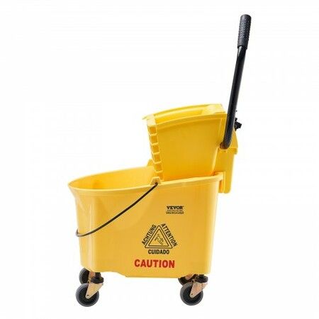 Mop Bucket with Wringer 26 Qt. Commercial Mop Bucket with Side Press Wringer Side-Press Mop Bucket and Wringer Combo on Wheels for Floor Cleaning Yellow