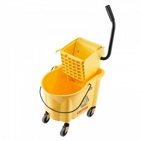 Mop Bucket with Wringer 26 Qt. Commercial Mop Bucket with Side Press Wringer Side-Press Mop Bucket and Wringer Combo on Wheels for Floor Cleaning Yellow