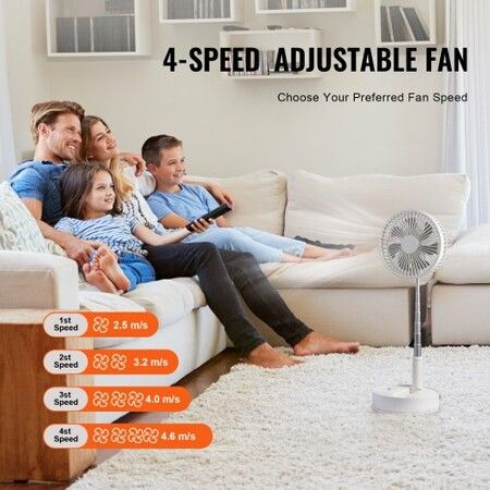 8 Inch Foldable Oscillating Standing Fan with Remote Control 4 Speed Adjustable Portable Desk Quiet Fan 7200mah Rechargeable USB Small Fan Folded Rotating