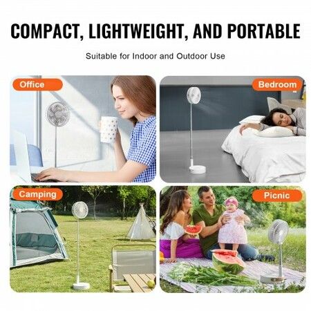 8 Inch Foldable Oscillating Standing Fan with Remote Control 4 Speed Adjustable Portable Desk Quiet Fan 7200mah Rechargeable USB Small Fan Folded Rotating