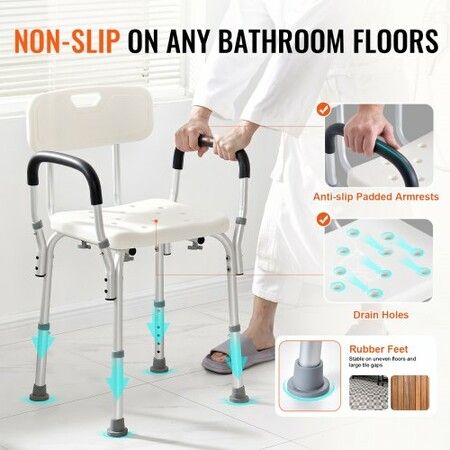 Shower Chair Shower Seat with Back Adjustable Height Shower Stool Shower Chair for Inside Shower Bathtub Non-slip Bathroom Bench Bath Chair 158.8 kg