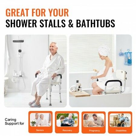 Shower Chair Shower Seat with Back Adjustable Height Shower Stool Shower Chair for Inside Shower Bathtub Non-slip Bathroom Bench Bath Chair 158.8 kg