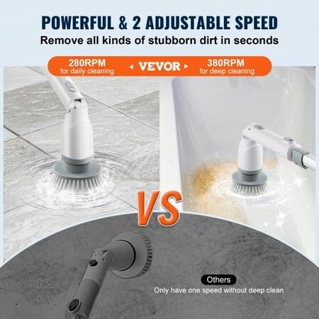 Electric Spin Scrubber Cordless Cleaning Brush with 2 Adjustable Speeds and Extendable Long Handle 1.5H Runtime Power Shower Scrubber