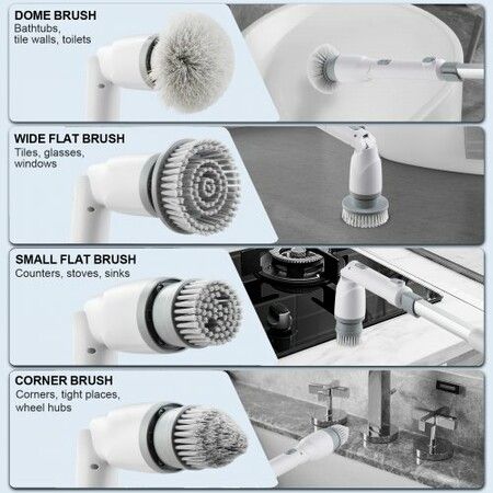 Electric Spin Scrubber Cordless Cleaning Brush with 2 Adjustable Speeds and Extendable Long Handle 1.5H Runtime Power Shower Scrubber