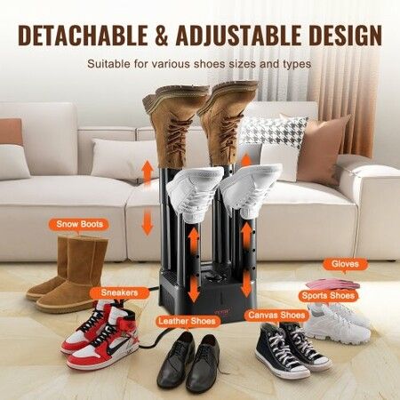 Detachable 4 Tubes Shoe Dryer with Heat Blower & Timer Black & Orange