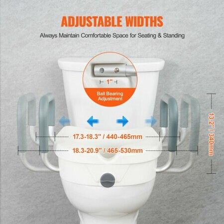 Raised Toilet Seat 5" Height Raised 350 lbs Weight Capacity for Round and Elongated Toilet Twist Lock Installation19.1" - 21.7" Adjustable Width
