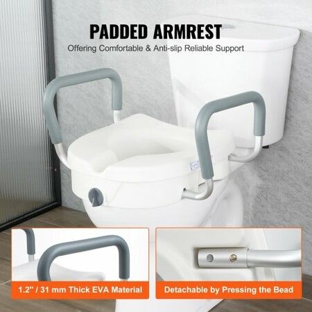 Raised Toilet Seat 5" Height Raised 350 lbs Weight Capacity for Round and Elongated Toilet Twist Lock Installation19.1" - 21.7" Adjustable Width