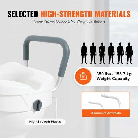 Raised Toilet Seat 5" Height Raised 350 lbs Weight Capacity for Round and Elongated Toilet Twist Lock Installation19.1" - 21.7" Adjustable Width