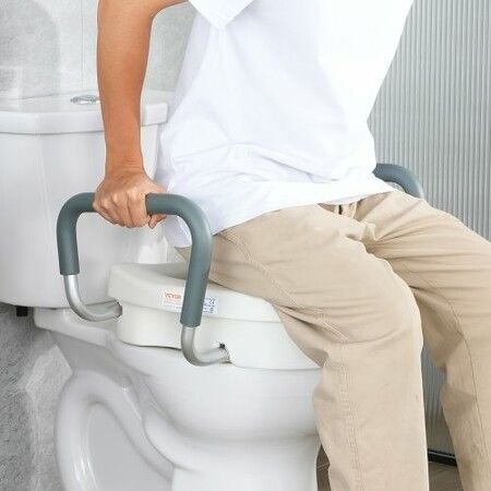 Raised Toilet Seat 5" Height Raised 350 lbs Weight Capacity for Round and Elongated Toilet Twist Lock Installation19.1" - 21.7" Adjustable Width
