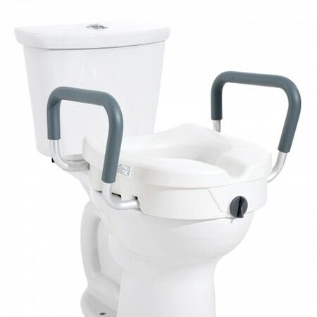 Raised Toilet Seat 5" Height Raised 350 lbs Weight Capacity for Round and Elongated Toilet Twist Lock Installation19.1" - 21.7" Adjustable Width