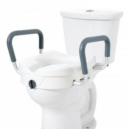 Raised Toilet Seat 5" Height Raised 350 lbs Weight Capacity for Round and Elongated Toilet Twist Lock Installation19.1" - 21.7" Adjustable Width