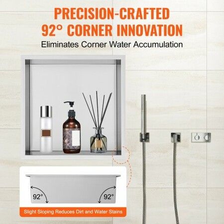 33.02 x 33.02 cm No Tile Shower Niche 304 Stainless Steel Wall-Inserted Niche Recessed Double Shelves Sealed Waterproof Rust-Resistant Modern Niche