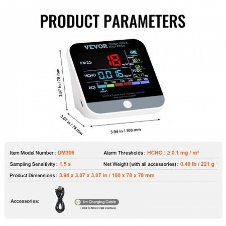 8-IN-1 Mini Air Quality Monitor Meter PM1.0/2.5/10 HCHO TVOC Tester