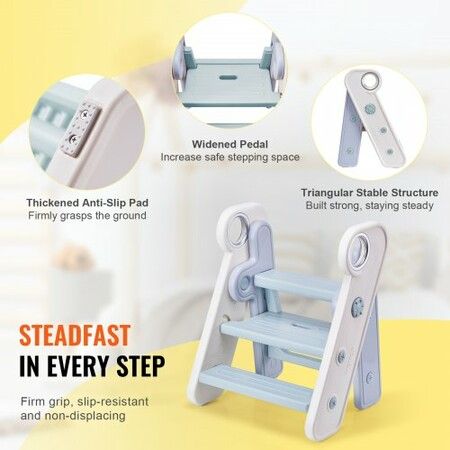 Toddler Step Stool Adjustable 3 Step to 2-Step Kids Kitchen Stool Helper Foldable Plastic Standing Tower Leaning Stool with Handles