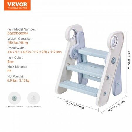 Toddler Step Stool Adjustable 3 Step to 2-Step Kids Kitchen Stool Helper Foldable Plastic Standing Tower Leaning Stool with Handles