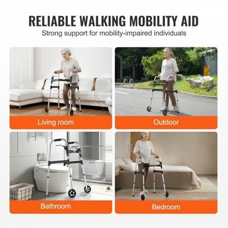 Folding Walker Aluminum Mobility Walker Aid with Adjustable Height & Wheel