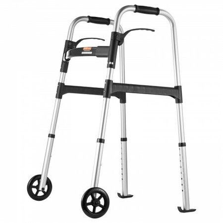 Folding Walker Aluminum Mobility Walker Aid with Adjustable Height & Wheel