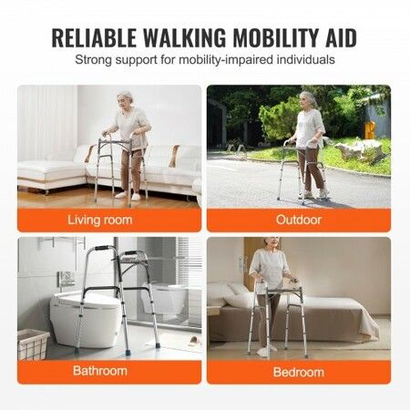 Folding Walker Aluminum Mobility Walker Aid with Adjustable Height 350LBS