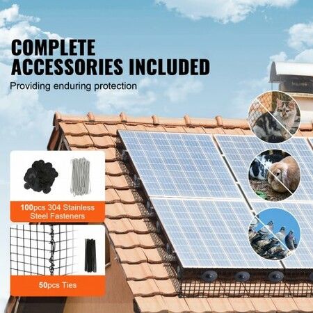 8in x 100ft Solar Panel Bird Guard Critter Guard Roll Kit 100pcs Fasteners