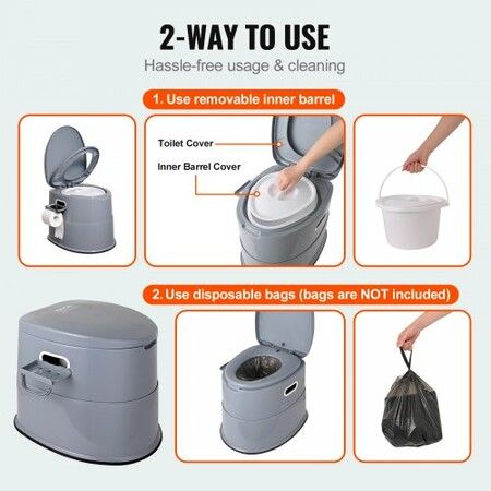 Portable Toilet for Camping Porta Potty with 5L Detachable Inner Bucket & Removable Paper Holder Commode with Dual Lids Travel Toilet