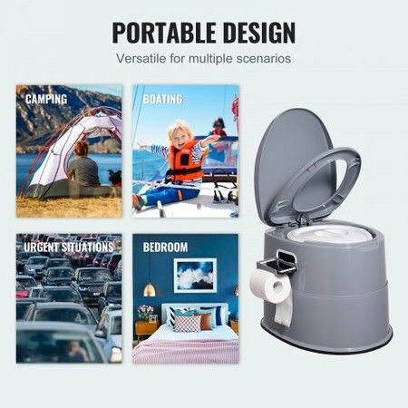 Portable Toilet for Camping Porta Potty with 5L Detachable Inner Bucket & Removable Paper Holder Commode with Dual Lids Travel Toilet