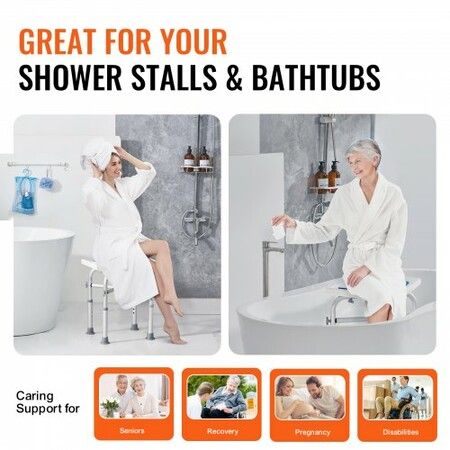 Shower Chair Adjustable Height Shower Stool with Crossbar Support Shower Seat for Inside Shower or Tub Non-Slip Bench Bathtub Stool Seat 226.8 kg Capacity