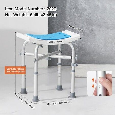 Shower Chair Adjustable Height Shower Stool with Crossbar Support Shower Seat for Inside Shower or Tub Non-Slip Bench Bathtub Stool Seat 226.8 kg Capacity