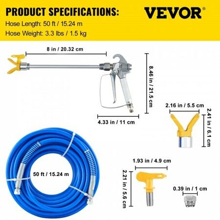 Airless Paint Spray Hose Kit 50ft 1/4in Swivel Joint 3600psi with 517 Tip