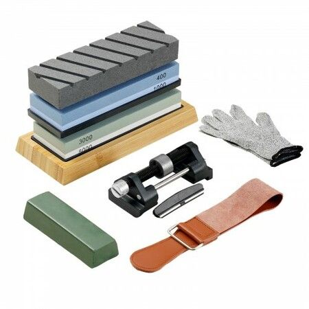 Whetstone Knife Sharpening Kit 2 Dual-Sided Grit Whetstones 400/1000 3000/8000 10PCS Knife Sharpener Kit with 3 Non-Slip Bases Angle & Honing Guide