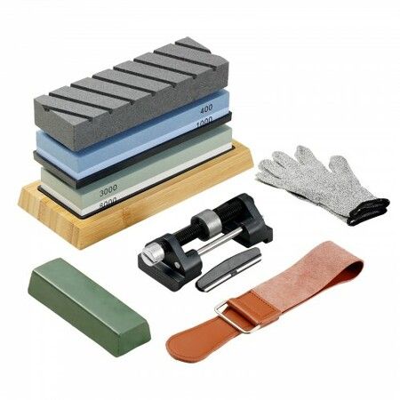 Whetstone Knife Sharpening Kit 2 Dual-Sided Grit Whetstones 400/1000 3000/8000 10PCS Knife Sharpener Kit with 3 Non-Slip Bases Angle & Honing Guide