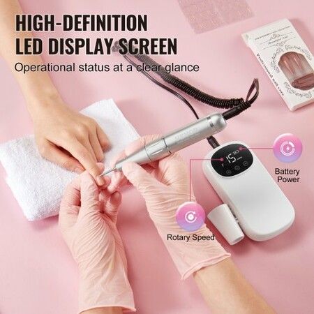 Electric Rechargeable Nail Drill 35000RPM Portable Cordless Nail E File Machine LCD-Display Acrylic Gel Grinder Tool with 6 Bits and 50PCS Sanding Bands